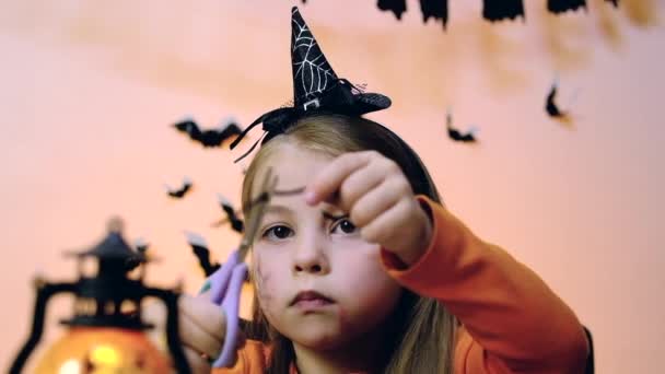 Diy Kids Halloween Home Activities Handmade Toys Witchs Broom Reuse — Stock Video
