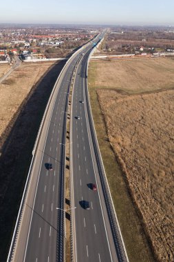 Wroclaw Polonya 'daki otoyolun havadan görünüşü