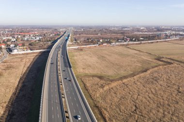 Wroclaw Polonya 'daki otoyolun havadan görünüşü