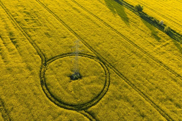 Воздушный Вид Поля Сбора Урожая Вблизи Города Ныса Польше — стоковое фото