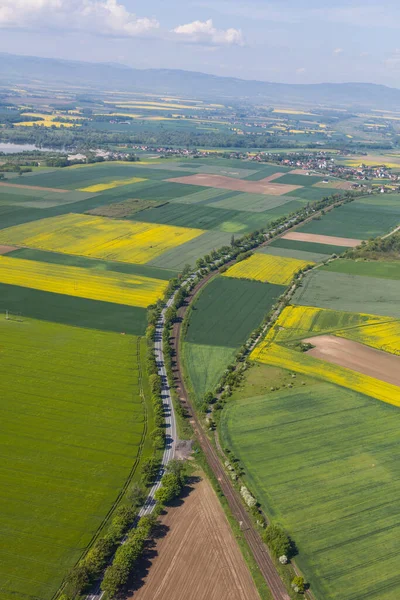 Aerial View Harvest Fields Nysa City Poland — Stock Photo, Image