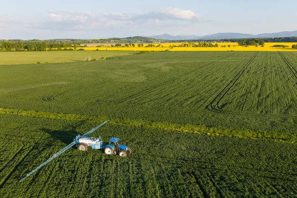 Aerial View Tractor Harvest Fields Nysa City Poland — Stock Photo, Image