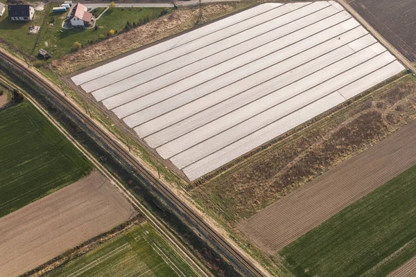 Aerial View Crop Fields Covered Material — Stock Photo, Image