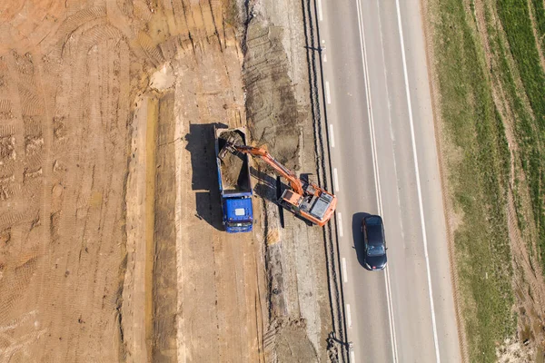 ポーランドの高速道路建設現場の空中ビュー ストック画像