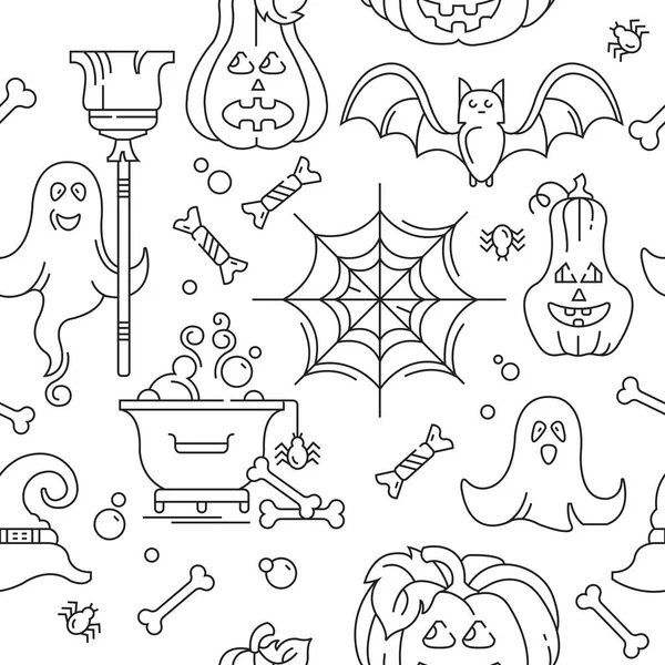 Padrão Feriado Sem Costura Halloween Vetor Ilustração Linha Livro Colorir — Vetor de Stock