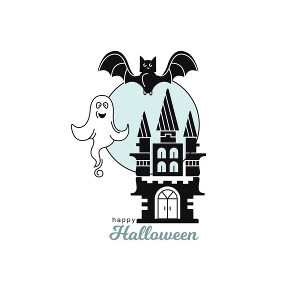 Vetor Ícone Colorido Sobre Tema Halloween Castelo Fantasma Morcego — Vetor de Stock