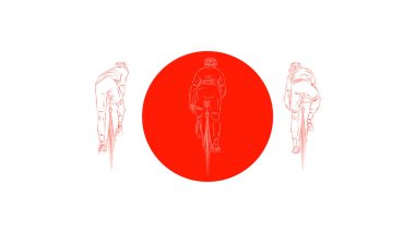 Japon vektörünün bayrağının arka planında bisikletçi