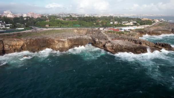 Αεροφωτογραφία Drone Του Boca Inferno Hell Mouth Στο Cascais Πορτογαλία — Αρχείο Βίντεο