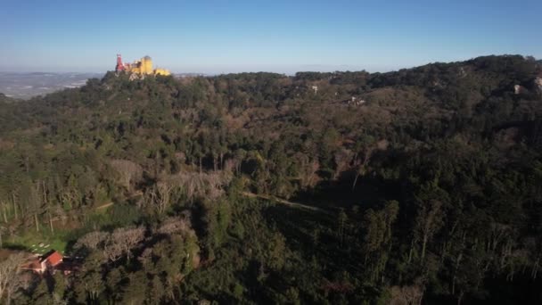 Sintra Πορτογαλία Νοεμβρίου 2022 Αεροφωτογραφία Drone Του Pena Palace Ενός — Αρχείο Βίντεο