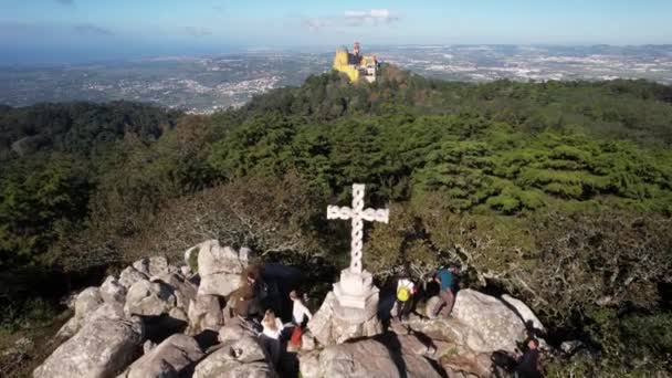 Sintra Португалія Листопада 2022 Пфальцський Палац Романтичний Замок Горах Сінтра — стокове відео