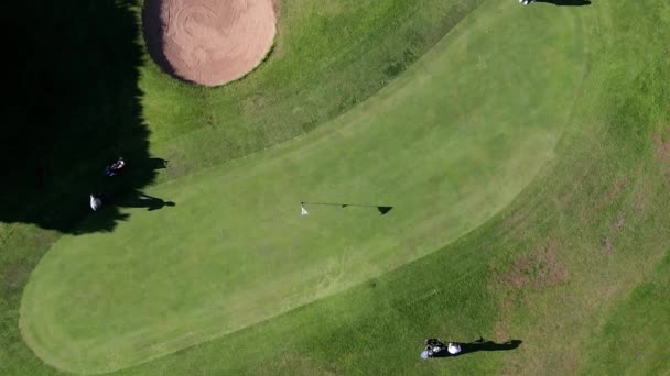Top Aerial View Unidentifiable Golfers Golf Course Algarve Portugal Sunny — Stock Video