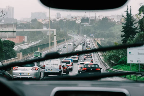 Лісабон Португалія Листопада 2022 Dashboard Pov Важким Бампером Перевантаження Трафіку — стокове фото
