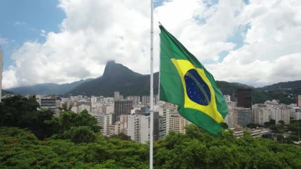 Brazilian Flag Background Christ Redeemer Rio Janeiro Brazil — Stockvideo