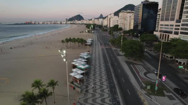 Aerial View Famous Copacabana Beach Boardwalk Its Way Mosaic Rio — Vídeo de Stock