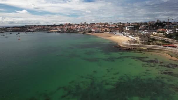 Aerial Drone View Approaching Cascais Bay Lisbon Region Portugal — Stock Video