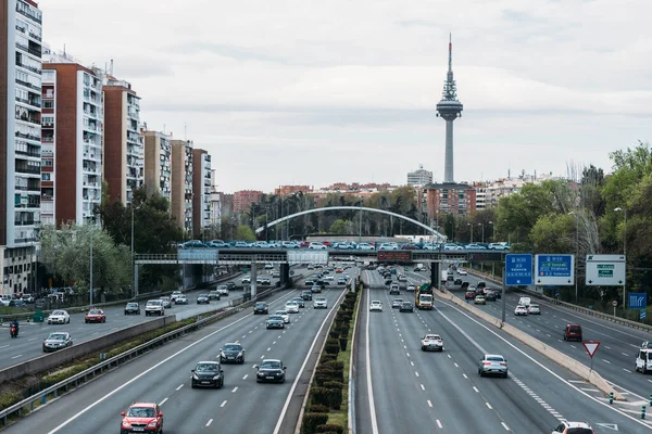 Madrid Spanien April 2023 Högt Perspektiv Trafiken Madrids Motorväg M30 — Stockfoto