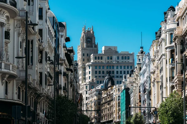 Vista Gran Vía Principal Calle Comercial Madrid España — Foto de Stock