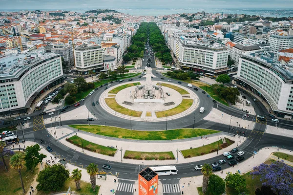 Lissabon Portugal Mai 2023 Drohnenaufnahme Des Markgrafen Von Pombal Square — Stockfoto