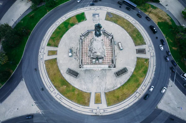 葡萄牙里斯本蓬巴尔广场环形山侯爵的空中无人驾驶飞机图像 这是该市的一个重要地标 — 图库照片