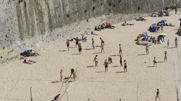 Ericeira Portugalsko Června 2023 Vysoký Pohled Mnoho Lidí Pescadores Beach — Stock video