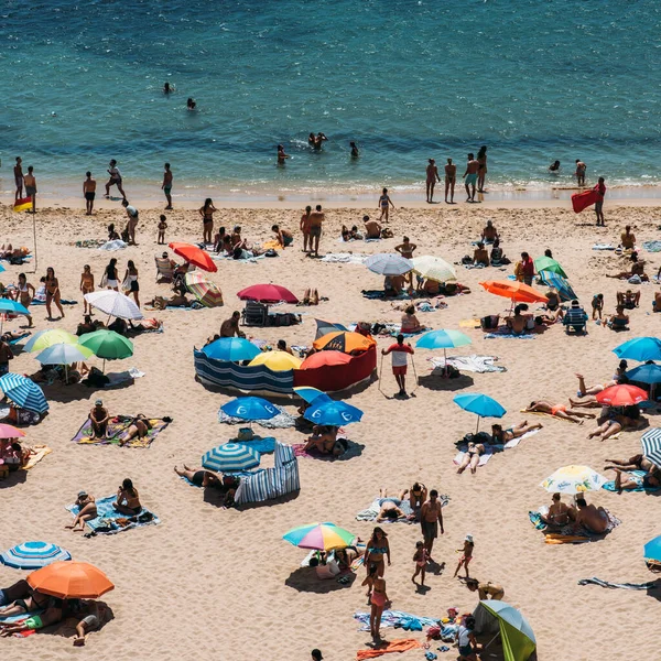 Ericeira Portugal Червня 2023 Висока Перспектива Багатьох Людей Пляжі Пескадорес — стокове фото