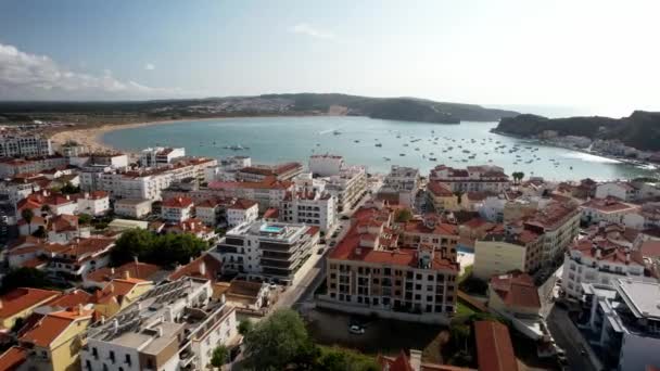 Aerial Drone Pov View Approaching Bay Sao Martinho Porto Shaped — Video Stock