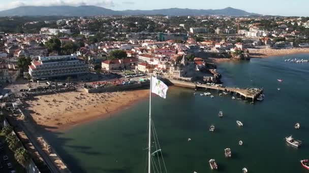 Lisabon Portugalsko Července 2023 Zpomalený Letecký Pohled Vlajku Nad Zálivem — Stock video