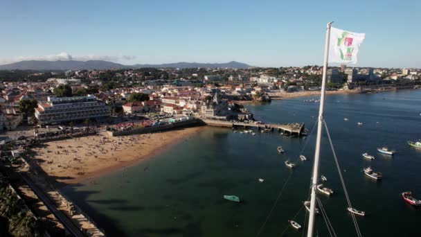 Lisbon Portugal July 2023 Aerial View Flag Cascais Bay Ahead — Stock Video