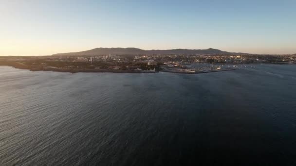 Hyperlapse Drohnen Luftaufnahme Der Bucht Von Cascais Portugal Anflug Auf — Stockvideo