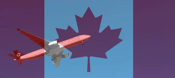葡萄牙里斯本 2023年8月27日 加拿大航空公司的说明性编辑 以A330 300飞机空中客车为背景 以加拿大国旗为背景 — 图库照片
