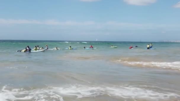 Каркавелос Португалія Вересня 2023 Група Молодих Серферів Пляжі Каркавелос Поблизу — стокове відео