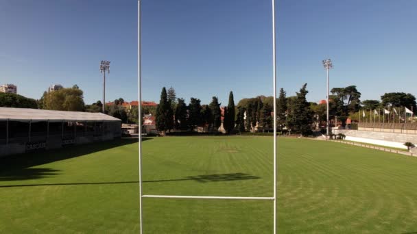 Drone Aérien Travers Les Poteaux Sur Terrain Rugby Terrain Rugby — Video