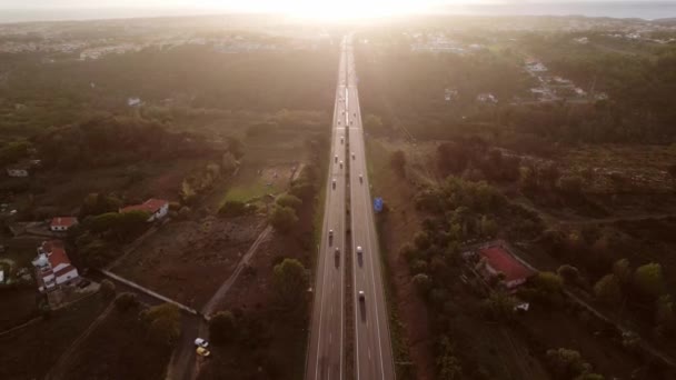 Aerial Drone Pov Tracking Highway Cascais Portugal Sunset — Vídeos de Stock