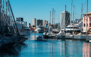 Cenova, İtalya - 18 Kasım 2023: Porto Antico, Cenova, Liguria, İtalya, Avrupa