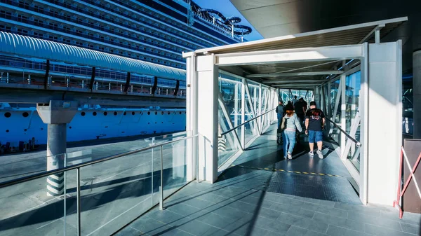 Malaga Spain November 2023 Passengers Boarding Msc Seaview Cruise Ship Stock Picture