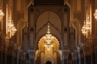 Casablanca, Fas - 23 Kasım 2023: Kazablanka, Fas 'taki Hasan II Camii' nin iç görünümü