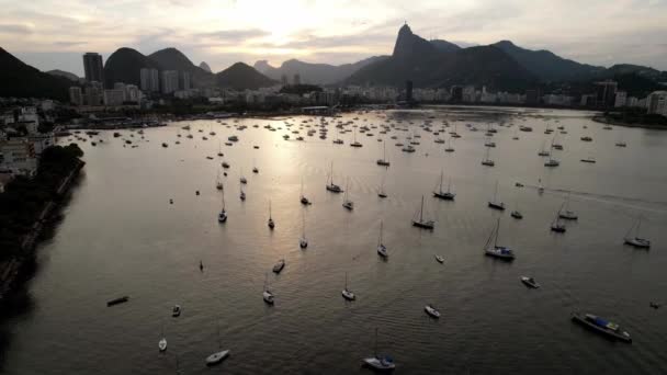 Drone Aereo Che Avvicina Alla Baia Botafogo Rio Janeiro Brasile — Video Stock