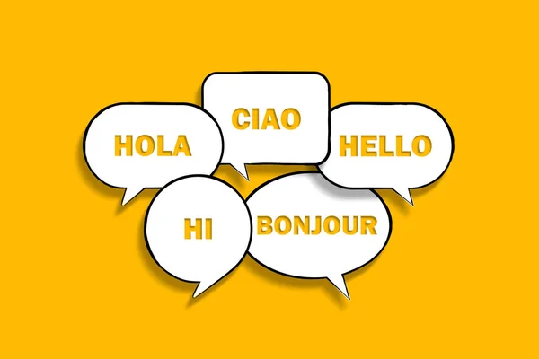 Γεια Σας Πολλές Διαφορετικές Γλώσσες Φυσαλίδες Ομιλίας — Φωτογραφία Αρχείου