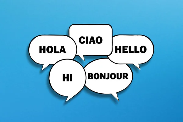 Γεια Σας Πολλές Διαφορετικές Γλώσσες Φυσαλίδες Ομιλίας — Φωτογραφία Αρχείου