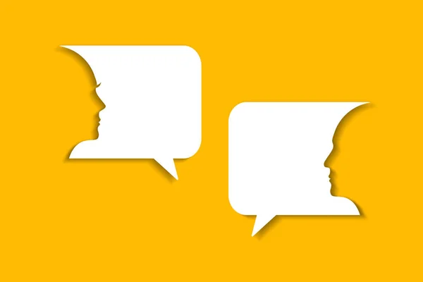 Dialog concept. Speech bubbles with two faces on yellow background.