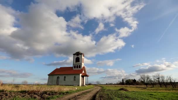 Time Lapse Shot Lovely Church Middle Field Dome Clouds Dancing — Wideo stockowe
