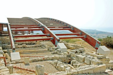 Kourion, Kıbrıs - 6 Eylül 2022: Kourion Arkeolojik Alanı. Eustolios kompleksi. Kourion önemli bir antik Yunan şehir devletiydi. 