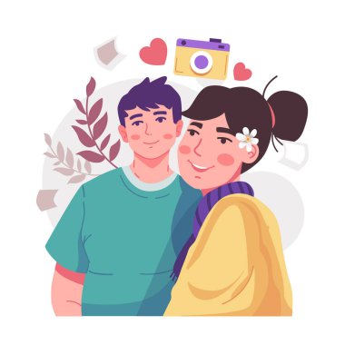 A romantic boyfriend is taking a selfie with his darling girlfriend with great passion. Happy young couple portrait. Valentine's Day and Happy Anniversary concept.