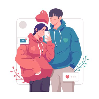 Young romantic girlfriend is taking selfie with her darling boyfriend with great passion. Happy young couple portrait. Valentine's Day and Happy Anniversary concept.