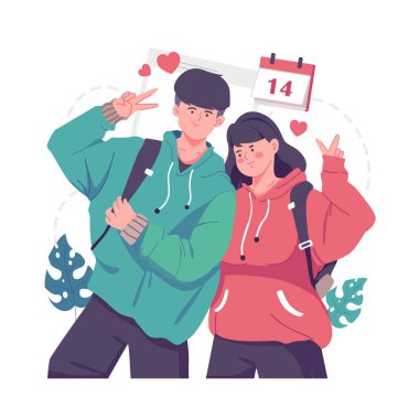 Young romantic man is taking photograph with his darling girlfriend on Valentine's Day. Happy young couple portrait. Happy Anniversary Concept