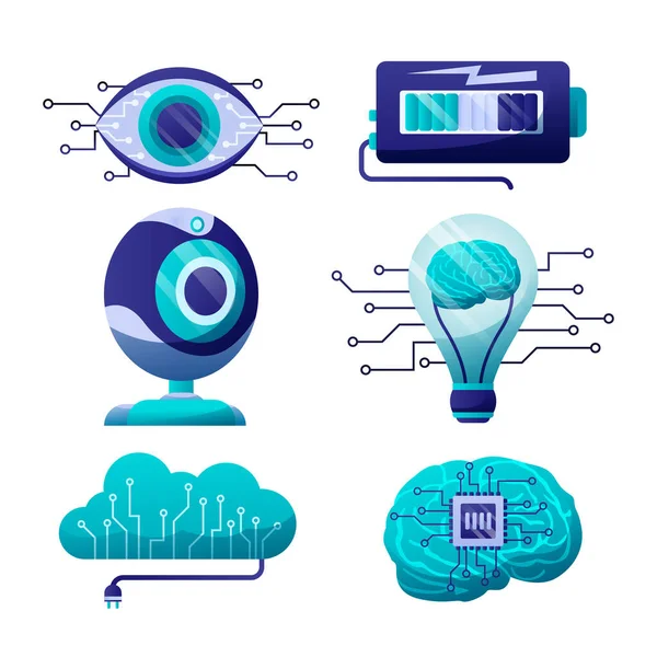 Icono Inteligencia Artificial Conjunto Vector Diseño Elementos Tecnología Elementos Cibernéticos — Vector de stock