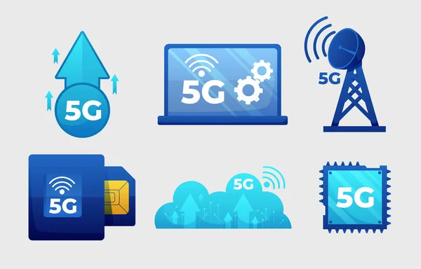 Mobil kablosuz 5. nesil teknoloji element tasarım vektörü. 5G kablosuz ağ teknolojisi kavramı.
