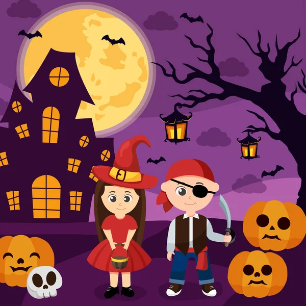 Joyeux Vecteur Conception Arrière Plan Halloween Avec Des Enfants Halloween — Image vectorielle