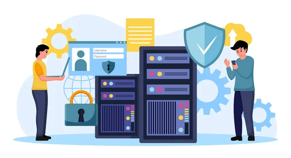 デジタルデータ保護設計ベクトル サイバーセキュリティのイラストの背景 クラウドコンピューティングネットワークの安全コンセプト — ストックベクタ