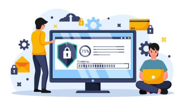 Dijital veri koruma tasarım vektörü. Siber güvenlik illüstrasyon geçmişi. Bulut hesaplama ağ güvenliği kavramı.